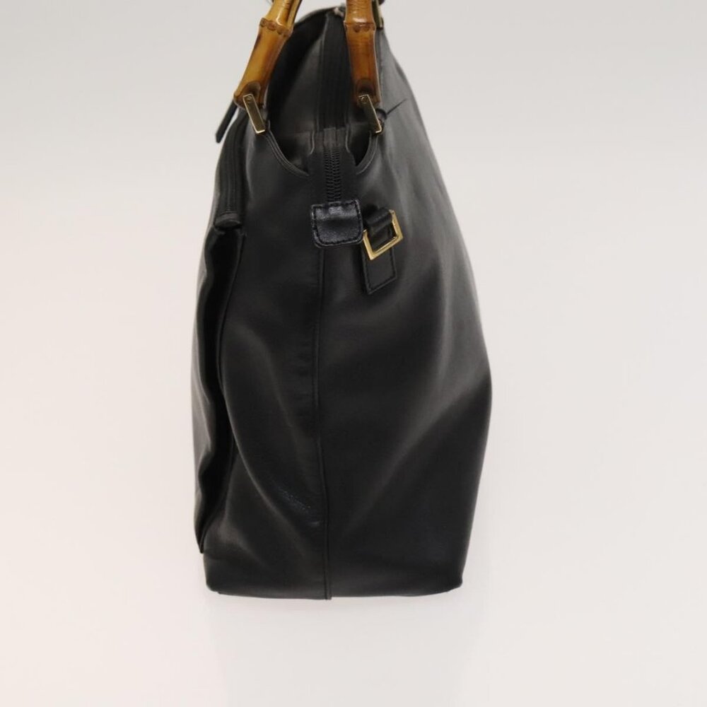 GUCCI Bamboo Hand Bag Leather 2way Black Gold - Picture 4 of 16